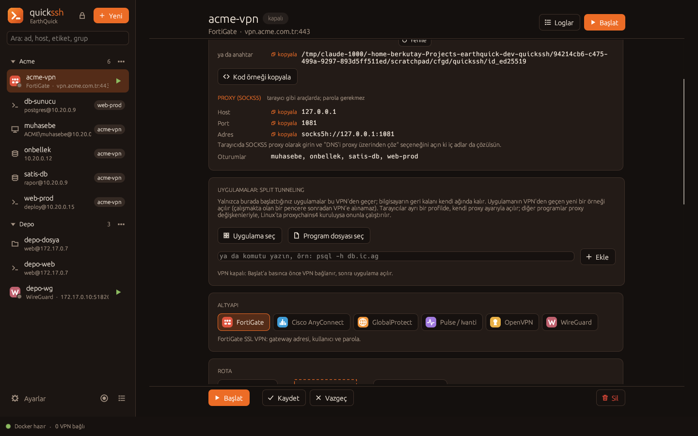 QuickSSH VPN profilleri
